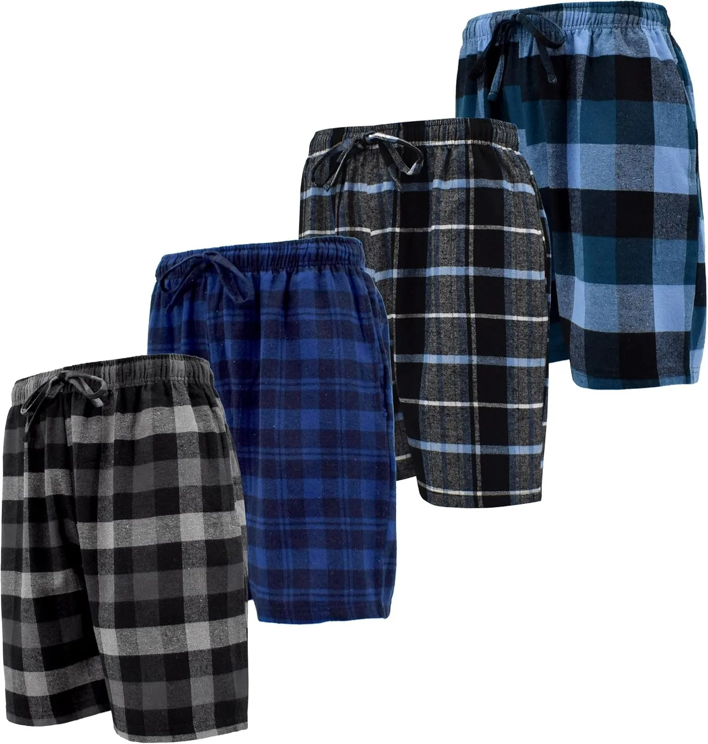 Andrew Scott Men's Cotton Flannel Knee Length Shorts | Drawstring & Pockets Boxer Sleep Shorts | Multi Packs