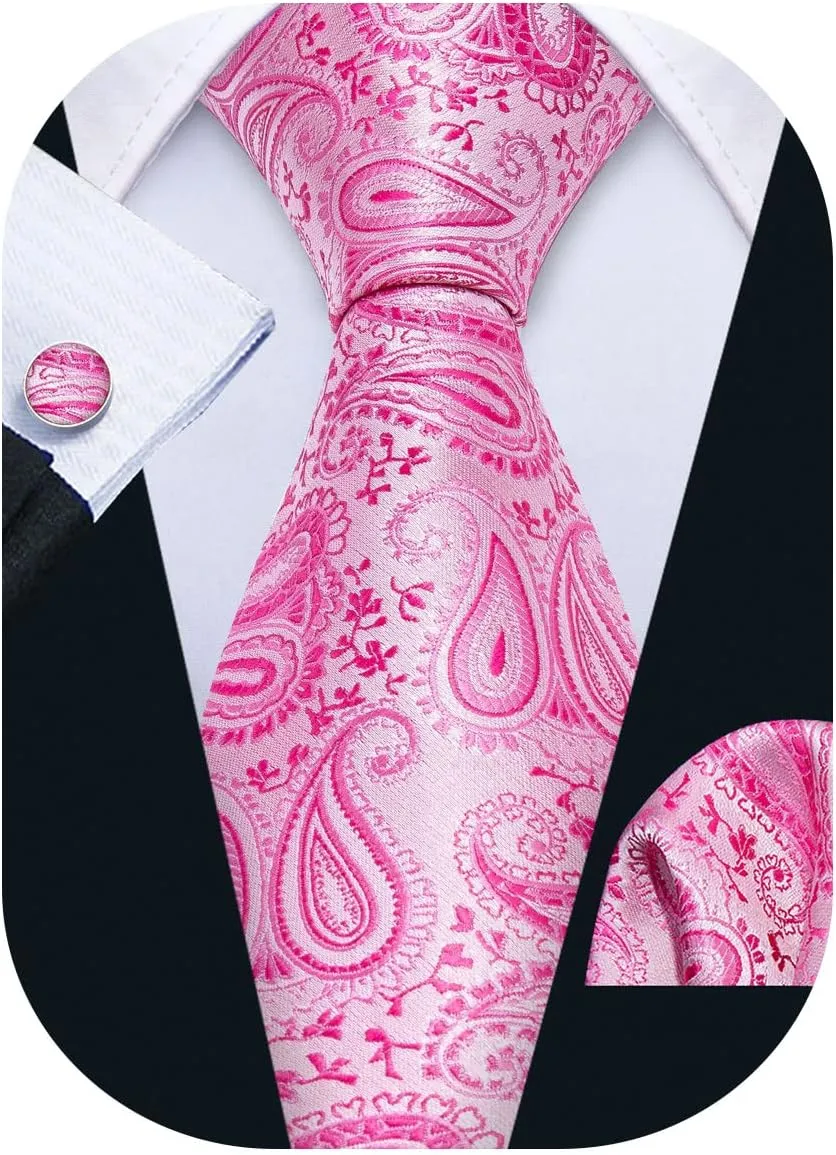 Barry.Wang Paisley Tie Fashion Set Hanky Cufflinks Neckties for Men Woven Silk