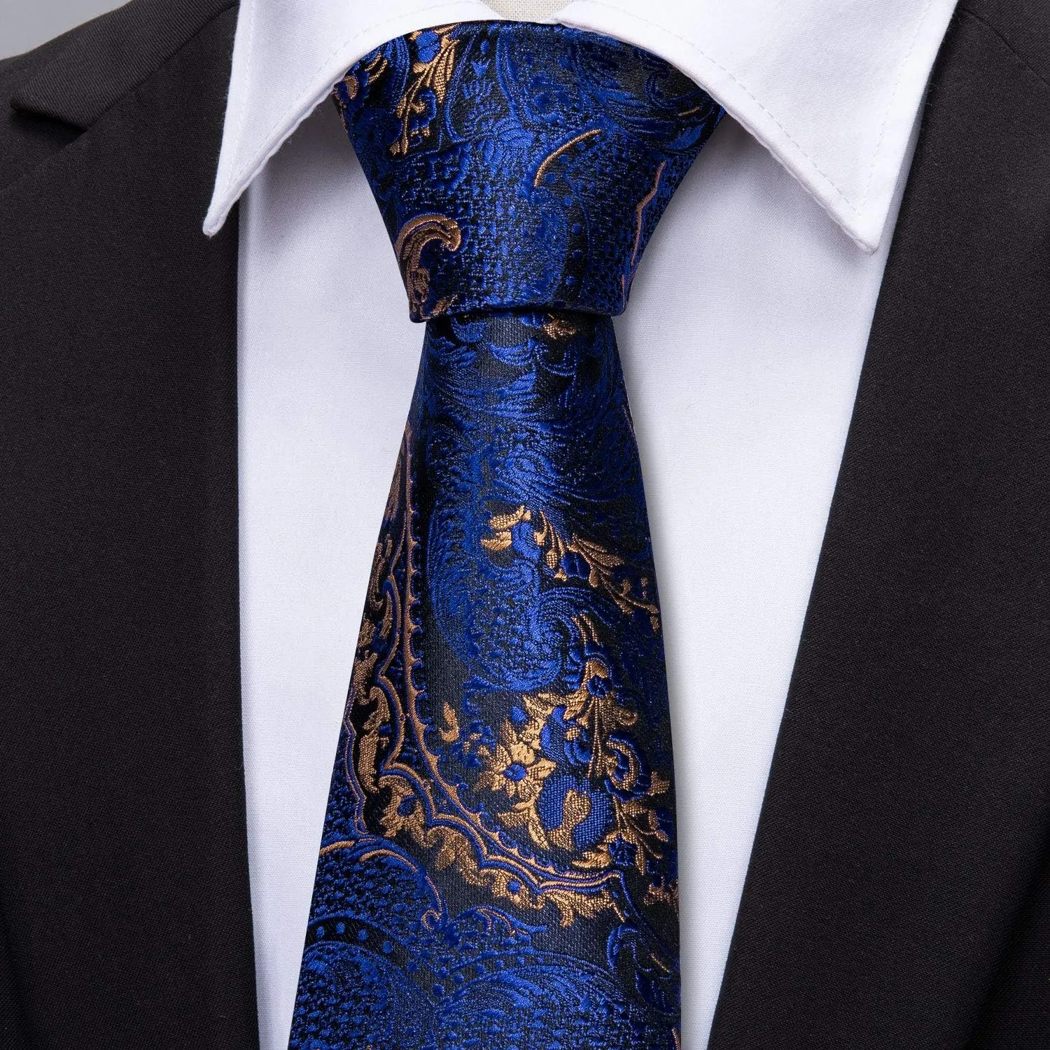 Barry.Wang Paisley Tie Fashion Set Hanky Cufflinks Neckties for Men Woven Silk