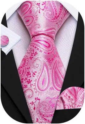 Barry.Wang Paisley Tie Fashion Set Hanky Cufflinks Neckties for Men Woven Silk