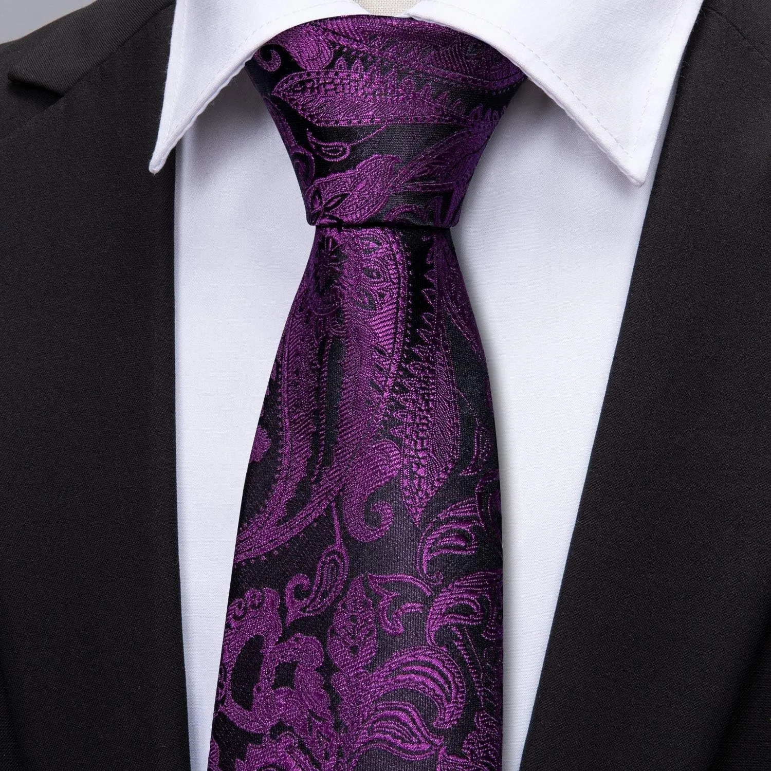 Barry.Wang Paisley Tie Fashion Set Hanky Cufflinks Neckties for Men Woven Silk