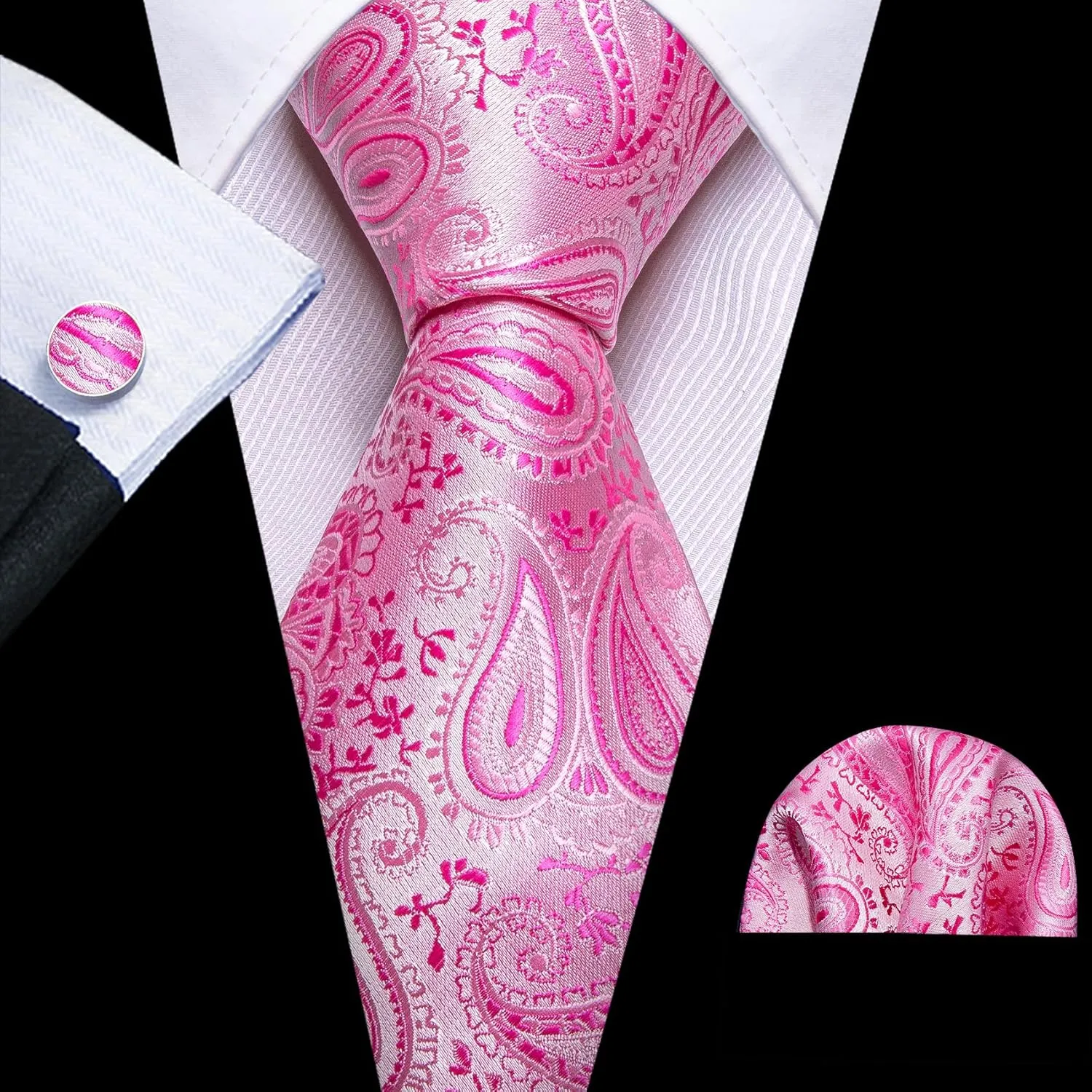 Barry.Wang Paisley Tie Fashion Set Hanky Cufflinks Neckties for Men Woven Silk