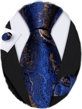 Barry.Wang Paisley Tie Fashion Set Hanky Cufflinks Neckties for Men Woven Silk