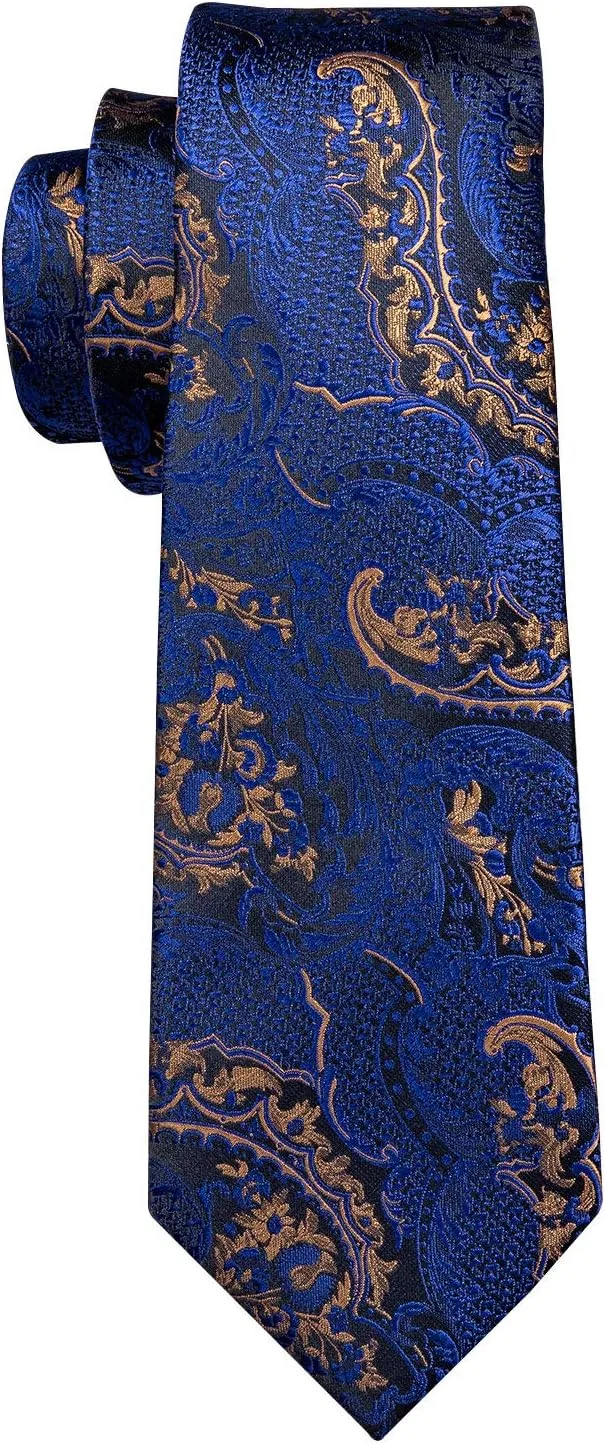 Barry.Wang Paisley Tie Fashion Set Hanky Cufflinks Neckties for Men Woven Silk