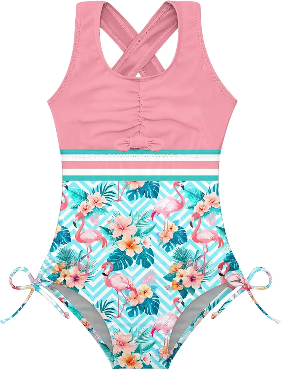 BFUSTYLE Girls One Piece Swimsuit Cute Striped Bathing Suit Hawaii Swimwear 4-13 Years