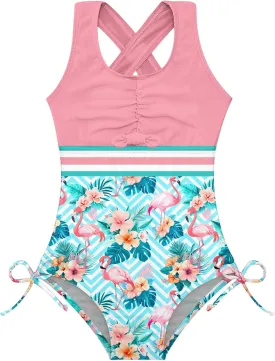 BFUSTYLE Girls One Piece Swimsuit Cute Striped Bathing Suit Hawaii Swimwear 4-13 Years