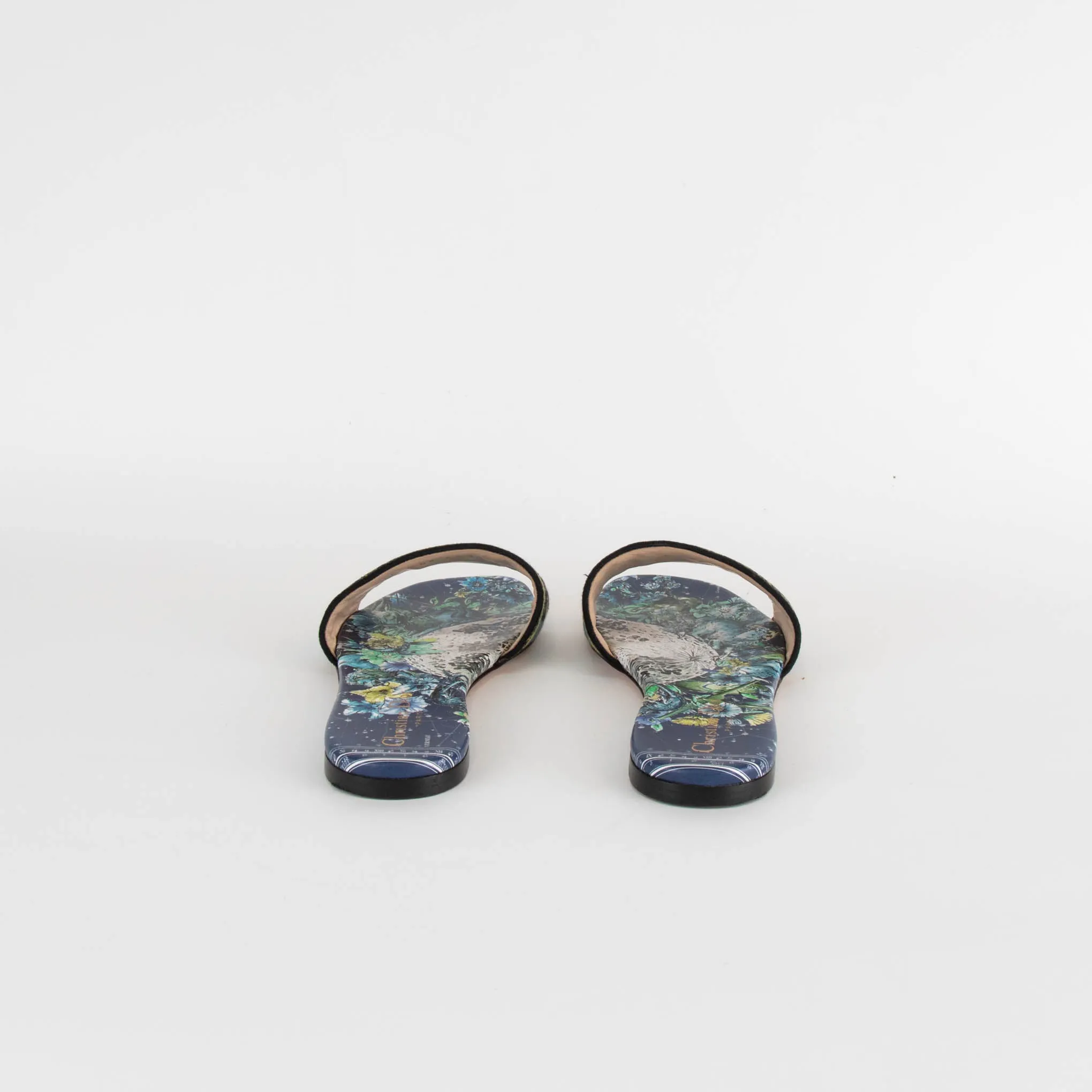 Christian Dior Navy Yellow Dway Cotton Flat Slide Shoes