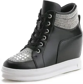 Ckrola Womens Fashion Platform Shoes Hidden Wedge Heel High Top Sneakers for Women Platform Boots Working Shoes Women