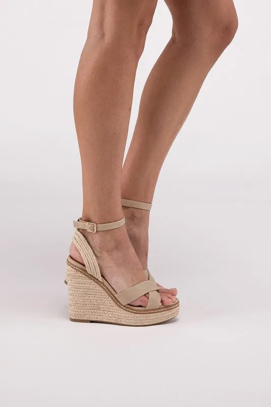 Crisscross Ankle Strap Espadrille Platform Wedge Sandals