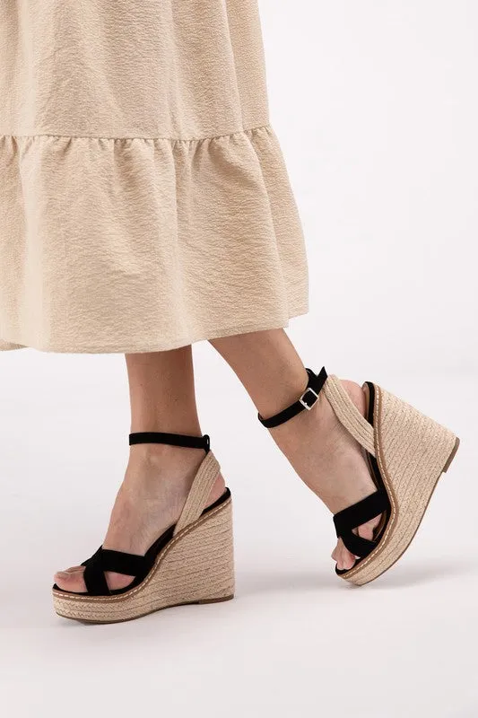 Crisscross Ankle Strap Espadrille Platform Wedge Sandals