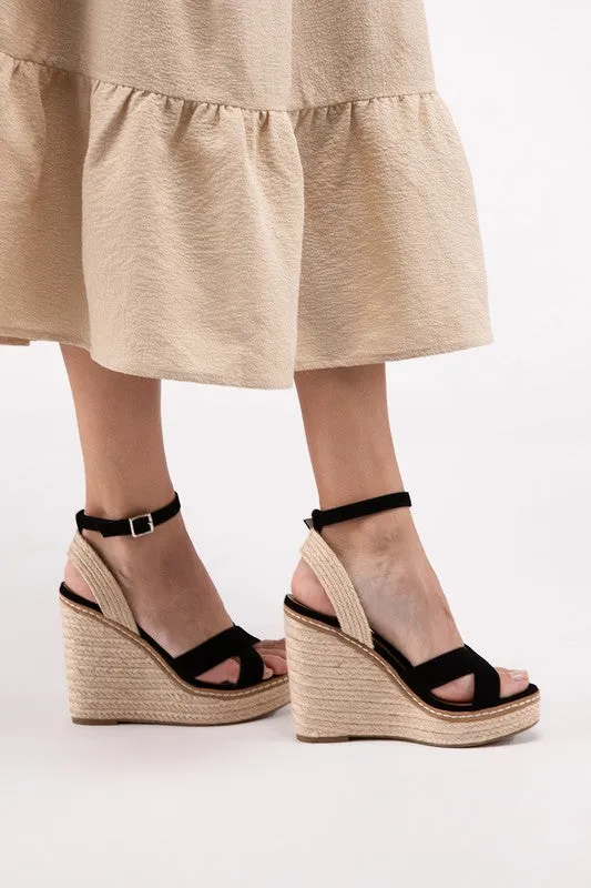 Crisscross Ankle Strap Espadrille Platform Wedge Sandals