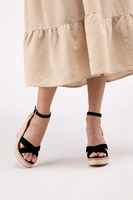 Crisscross Ankle Strap Espadrille Platform Wedge Sandals