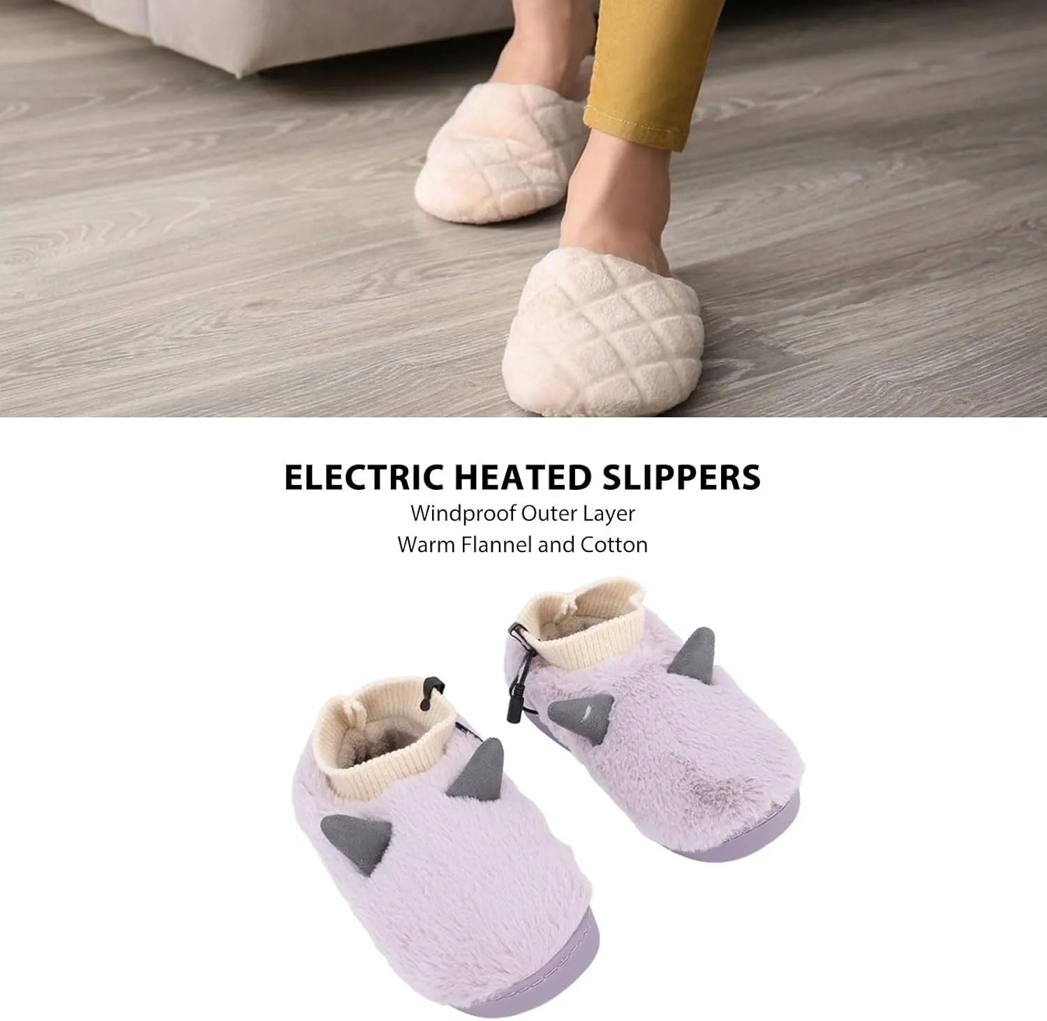 Electric Foot Warmer USB Heating Shoes Adjustable Temperature Walking Heated Slippers Bedroom Dormitory Office School Garden (Purple)