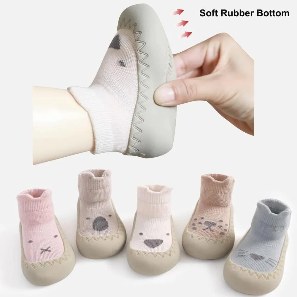 Exegawe Baby Sock Shoes Toddler Cartoon Soft Rubber Sole Non Slip Floor Slipper for Boys Girls First Walking