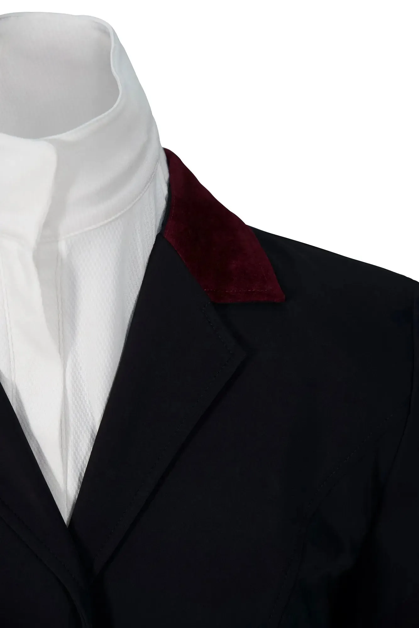 Grand Prix Saltare Premio 4 Button Riding Show Coat, Black with Burgundy Suede