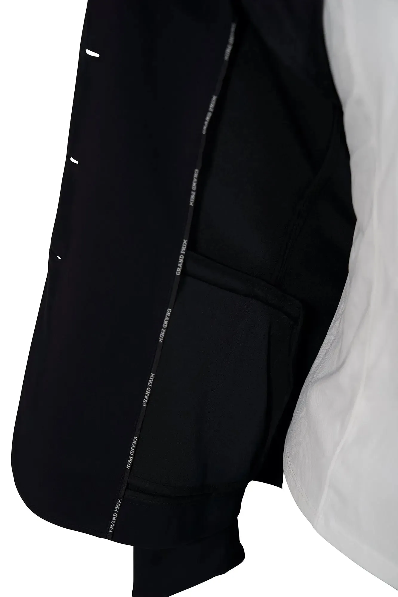 Grand Prix Saltare Premio 4 Button Riding Show Coat, Black with Burgundy Suede