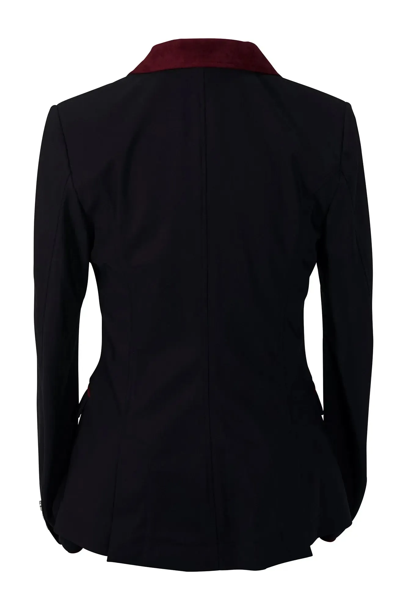 Grand Prix Saltare Premio 4 Button Riding Show Coat, Black with Burgundy Suede