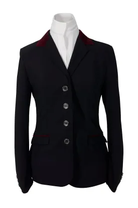 Grand Prix Saltare Premio 4 Button Riding Show Coat, Black with Burgundy Suede
