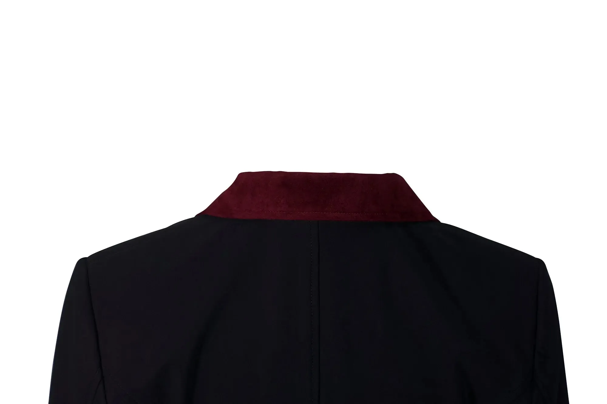 Grand Prix Saltare Premio 4 Button Riding Show Coat, Black with Burgundy Suede