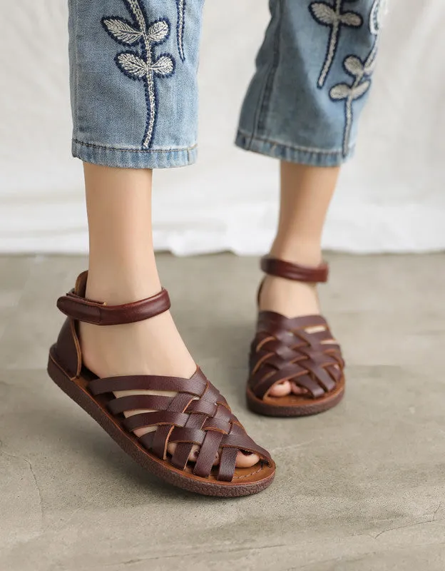 Handmade Vintage Leather Woven Retro Flat Sandals
