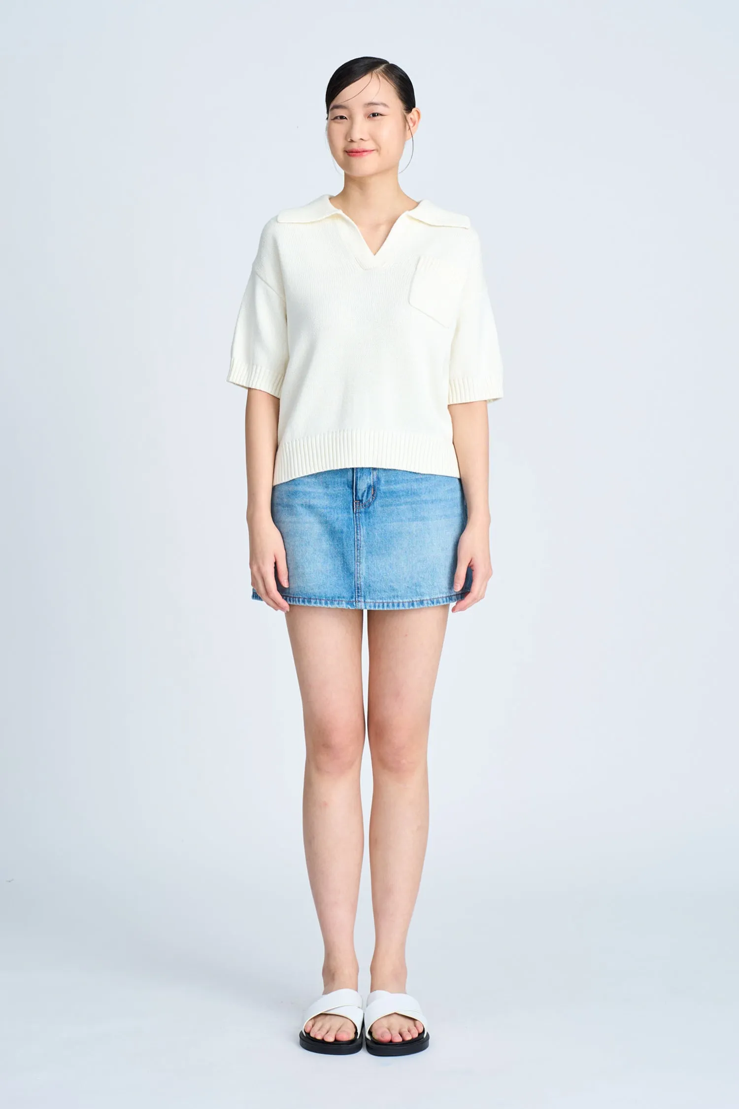 Knitted Polo Tee - Cream