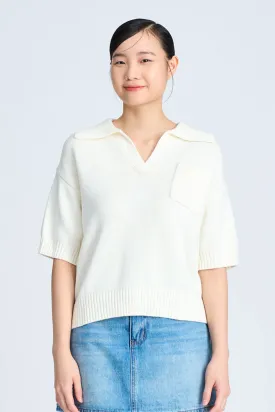 Knitted Polo Tee - Cream