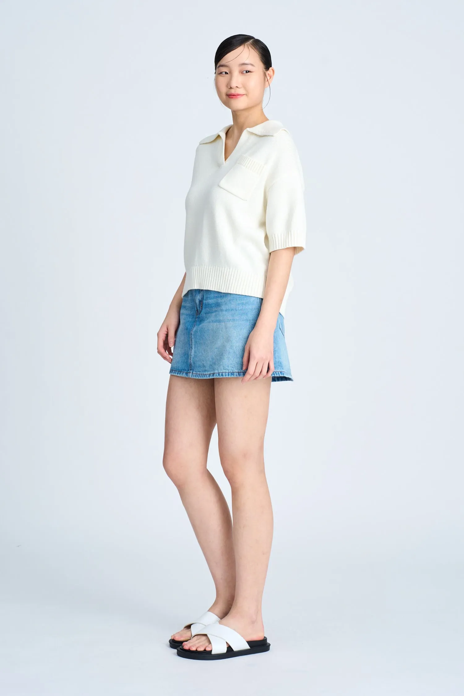 Knitted Polo Tee - Cream