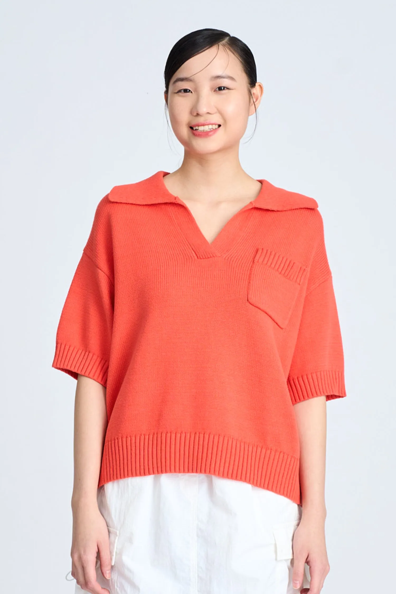 Knitted Polo Tee - Vermillion