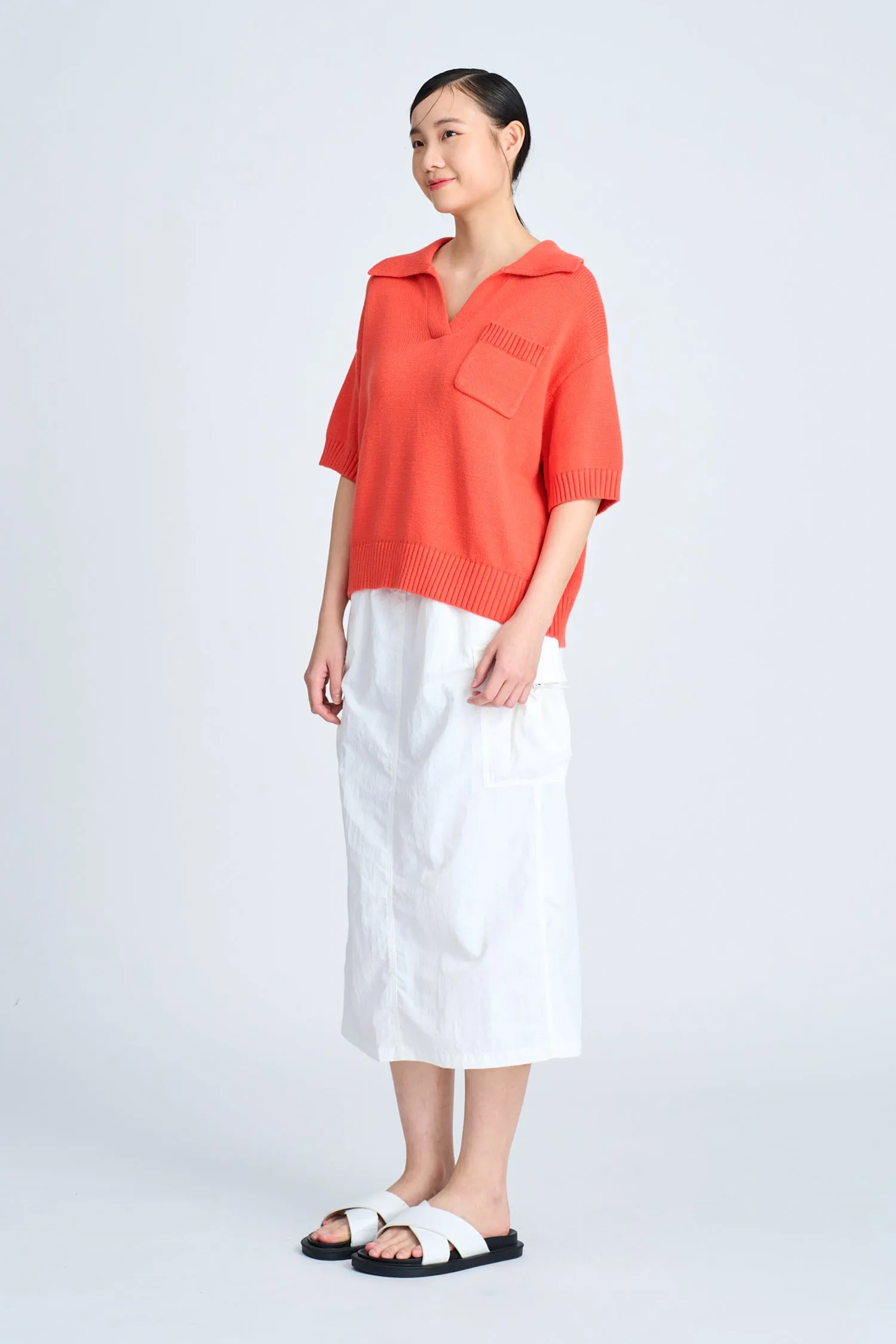 Knitted Polo Tee - Vermillion