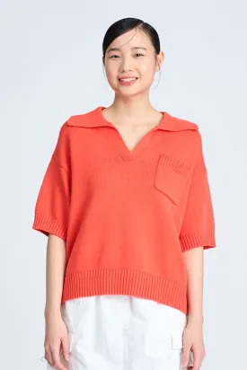 Knitted Polo Tee - Vermillion