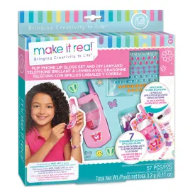 Make It Real Strawberry Scented Flip Phone Lip Gloss & DIY Lanyard Kit - Ages 6 