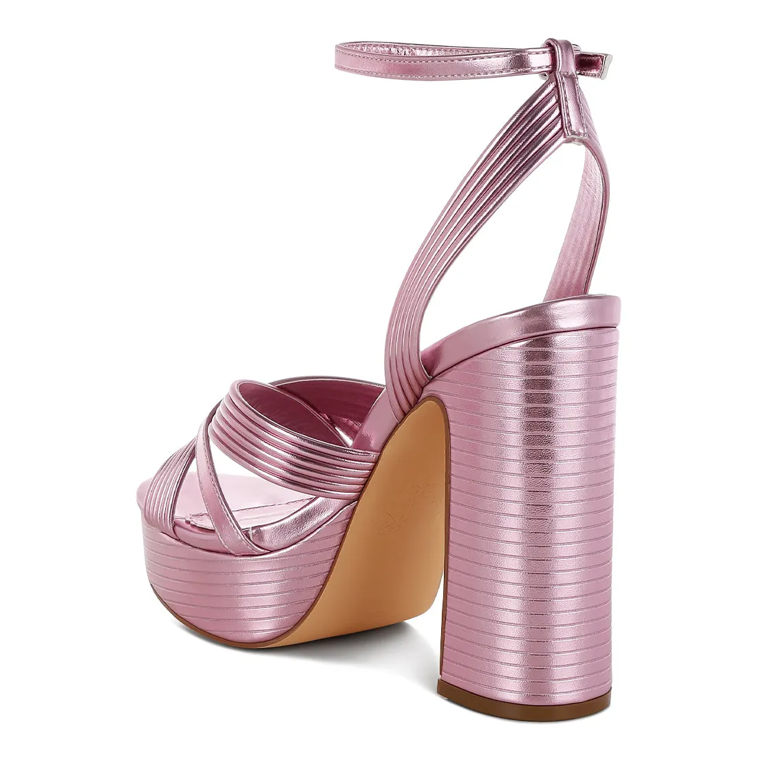 Metallic Ankle Strap Heel Sandals