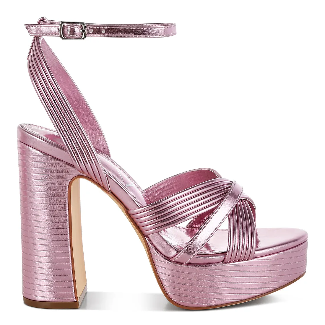Metallic Ankle Strap Heel Sandals