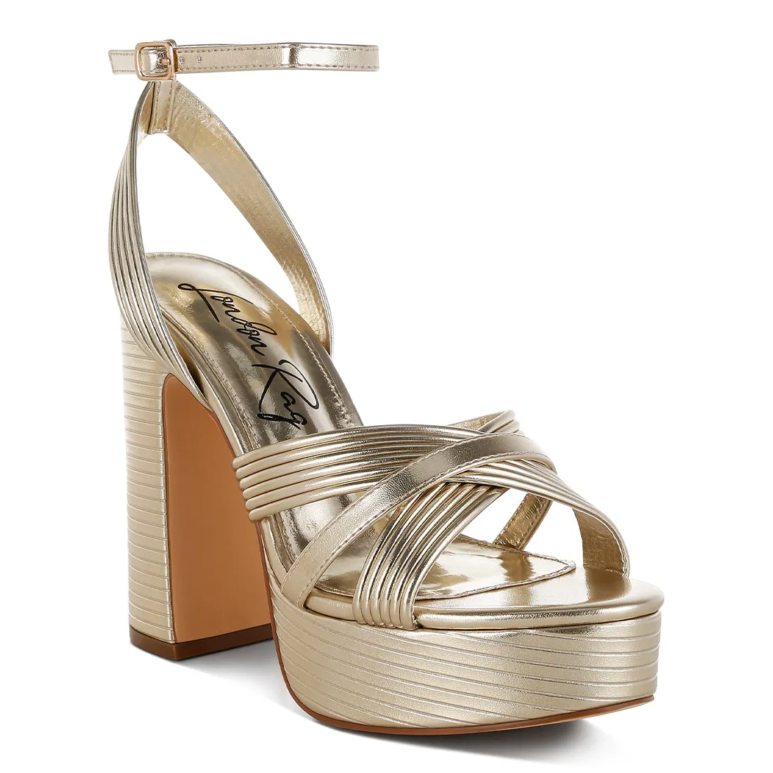 Metallic Ankle Strap Heel Sandals