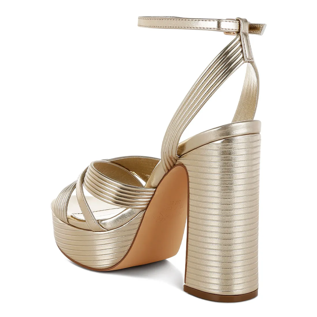 Metallic Ankle Strap Heel Sandals