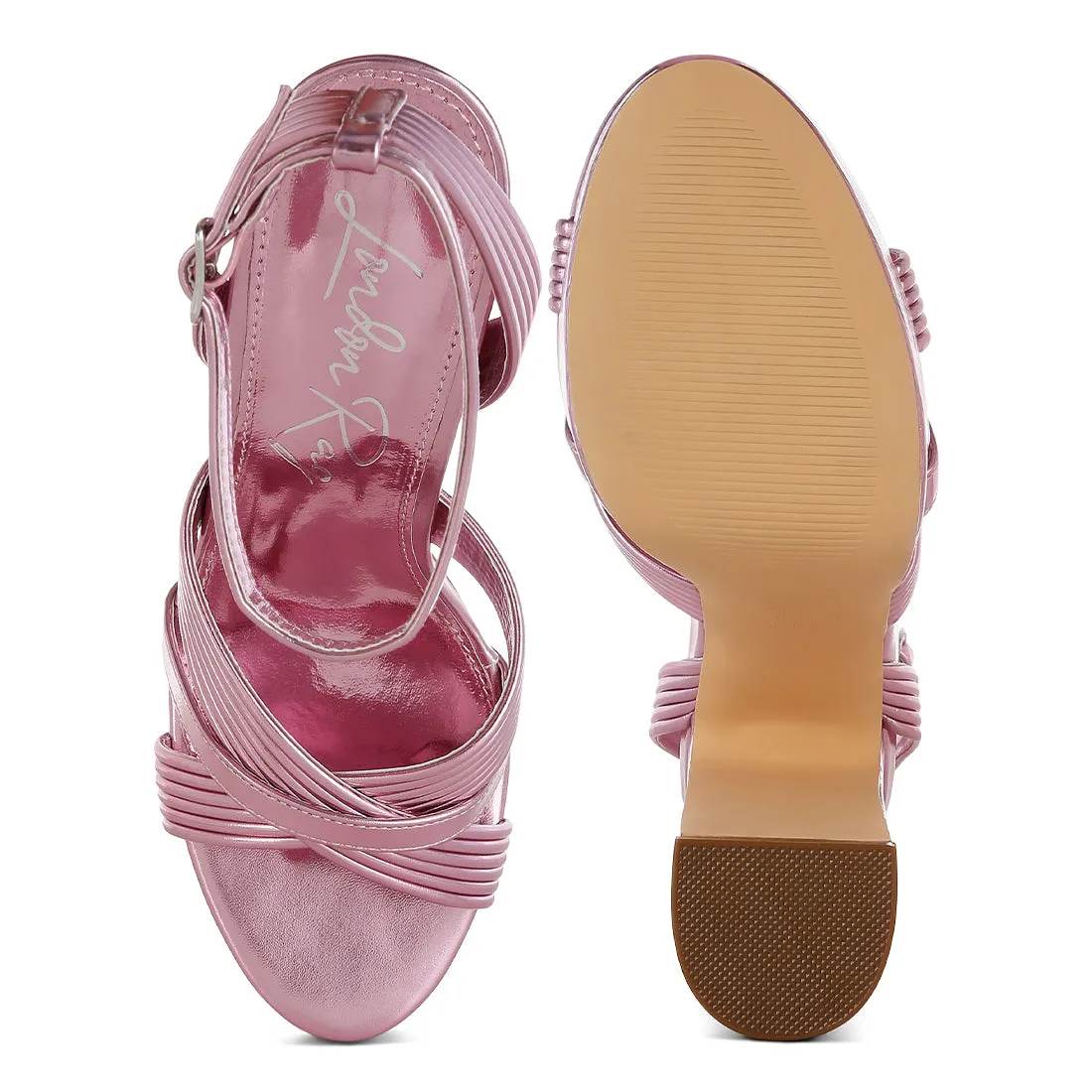 Metallic Ankle Strap Heel Sandals
