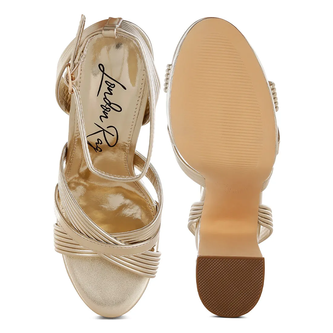 Metallic Ankle Strap Heel Sandals