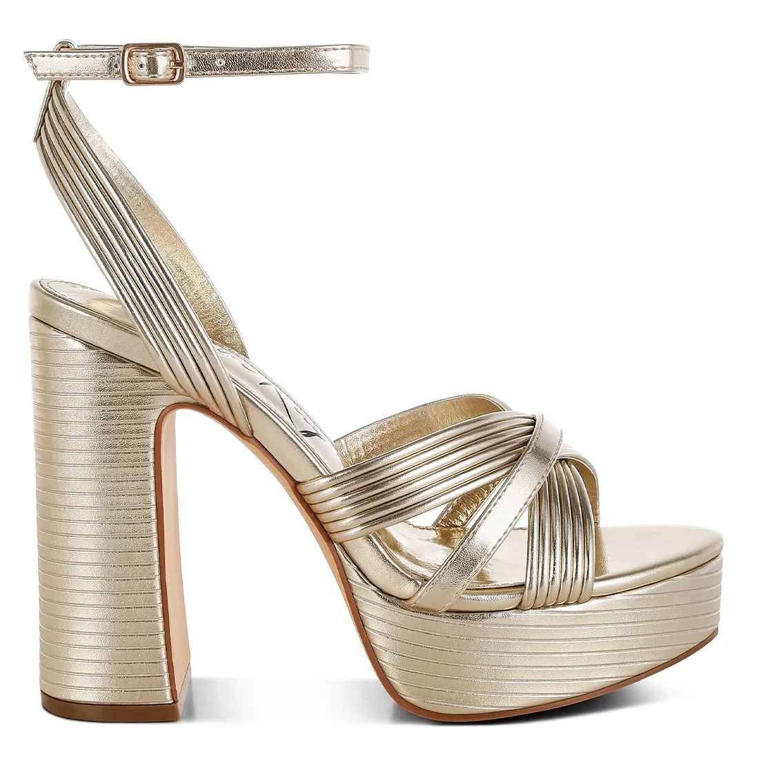 Metallic Ankle Strap Heel Sandals