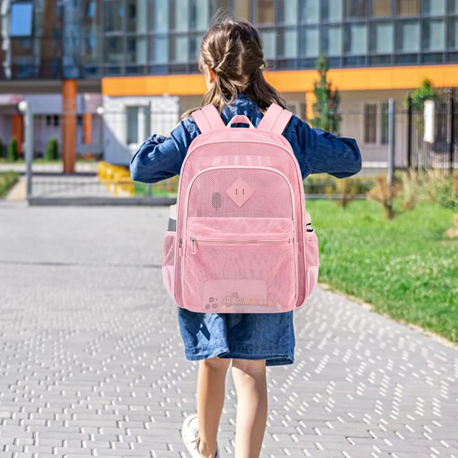 MOONBABY Mesh Backpack Heavy Duty, See Through School Backpack Transparent Bookbag for Swimming, Beach, Sports, Work, Travel
