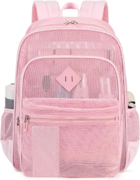 MOONBABY Mesh Backpack Heavy Duty, See Through School Backpack Transparent Bookbag for Swimming, Beach, Sports, Work, Travel