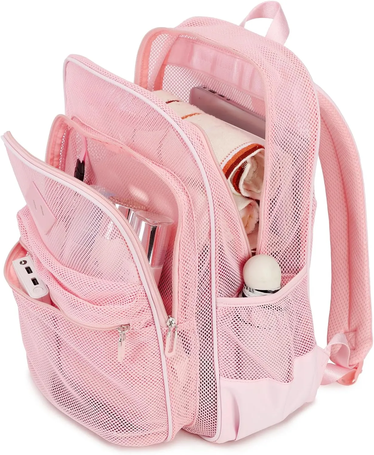 MOONBABY Mesh Backpack Heavy Duty, See Through School Backpack Transparent Bookbag for Swimming, Beach, Sports, Work, Travel