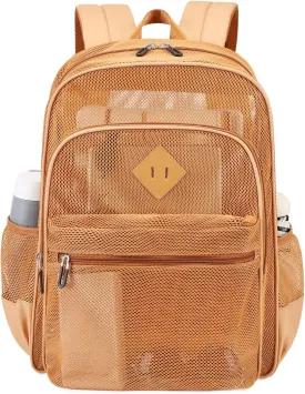 MOONBABY Mesh Backpack Heavy Duty, See Through School Backpack Transparent Bookbag for Swimming, Beach, Sports, Work, Travel