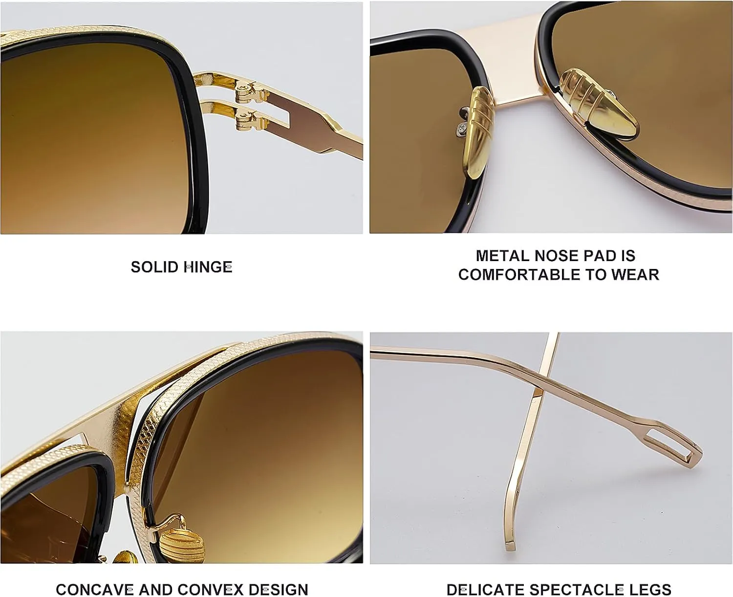 Oversized 70s Aviator Sunglasses for Men Disco Sun Glasses Cool Designer Tinted Shades Gold Alloy Frame