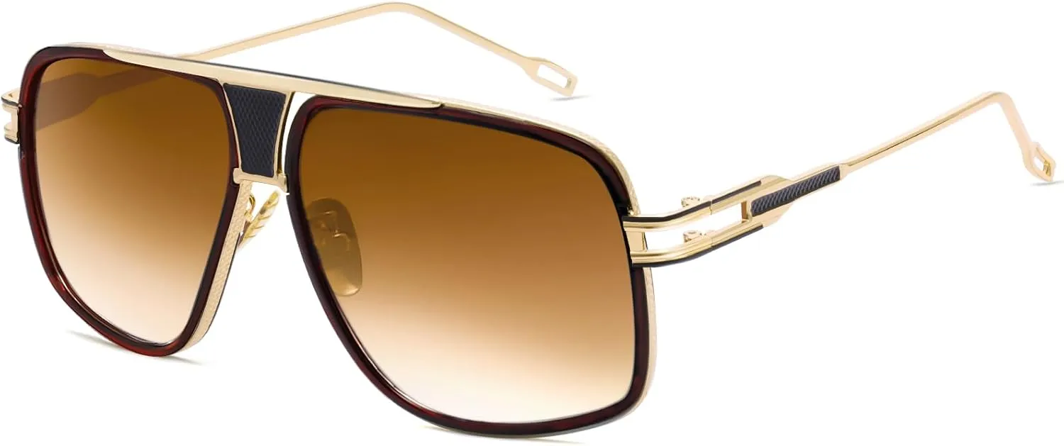 Oversized 70s Aviator Sunglasses for Men Disco Sun Glasses Cool Designer Tinted Shades Gold Alloy Frame