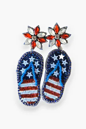 Red, White & Blue Beaded Flip Flop Earrings
