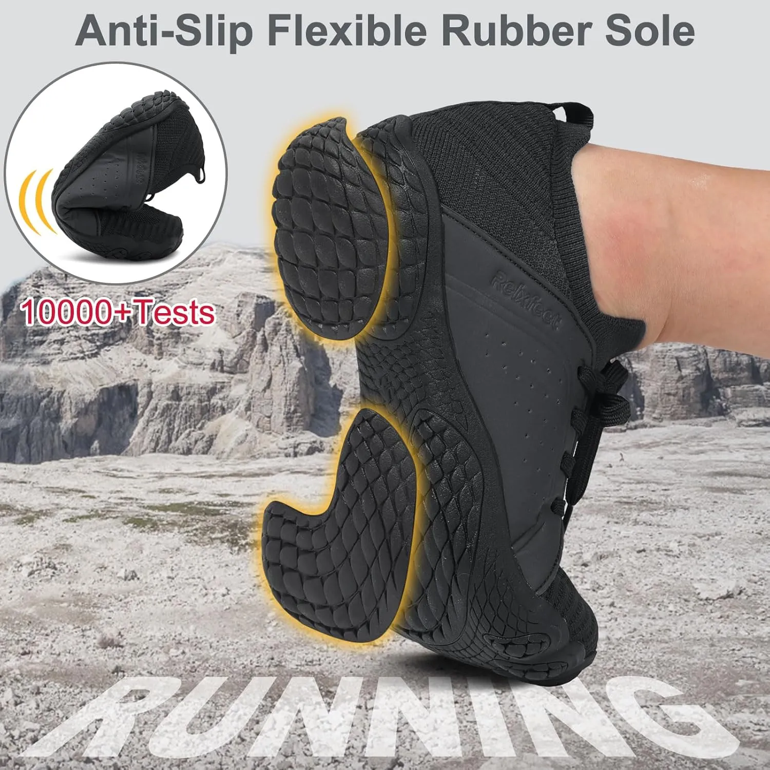 relxfeet Men's Barefoot Trail Running Shoes Minimalist Wide Toe Box Design Zero Drop Non-Slip Rubber Sole for Gym Hiking Walking