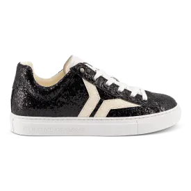 Shine Courage Women black glitter leather white wing low cut