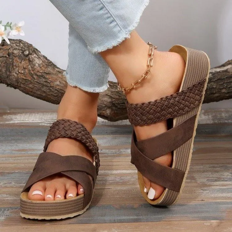 Slip On Flat platform cross-woven solid sandals