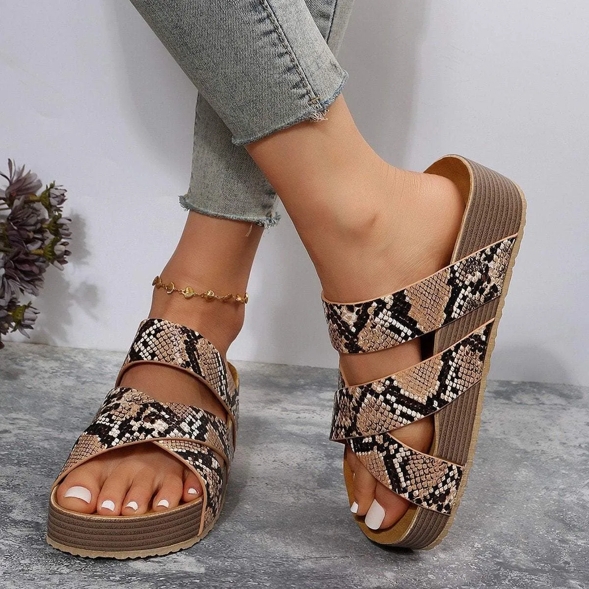 Slip On Flat platform cross-woven solid sandals