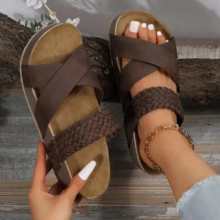 Slip On Flat platform cross-woven solid sandals